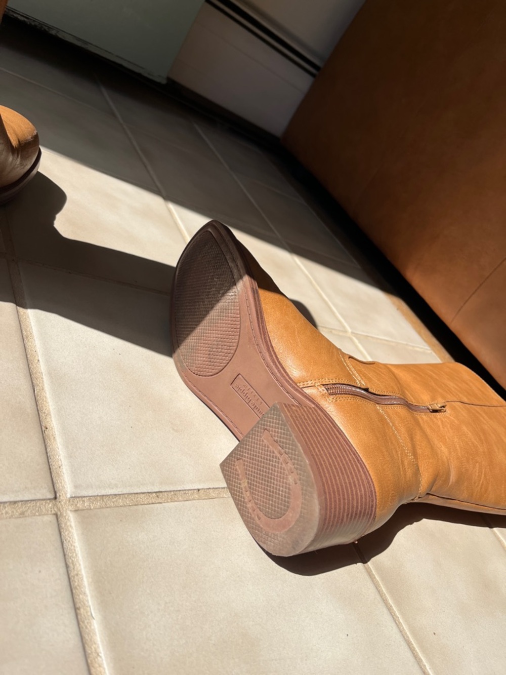Haute Hippie Classic Tall Women's Camel Leather Heeled Boots Frye Look Alike - Picture 12 of 15